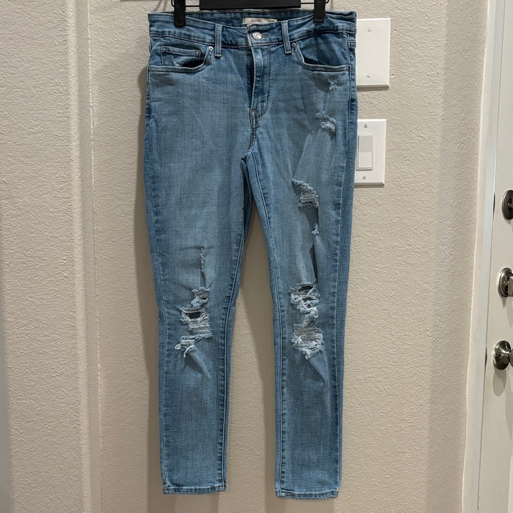 Levi 711 Light Blue Distressed Skinny Jeans
